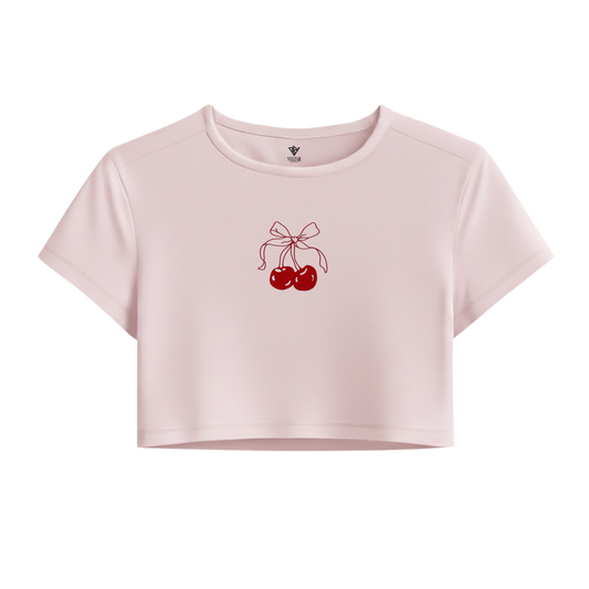 Baby Pink crop top with cherry design