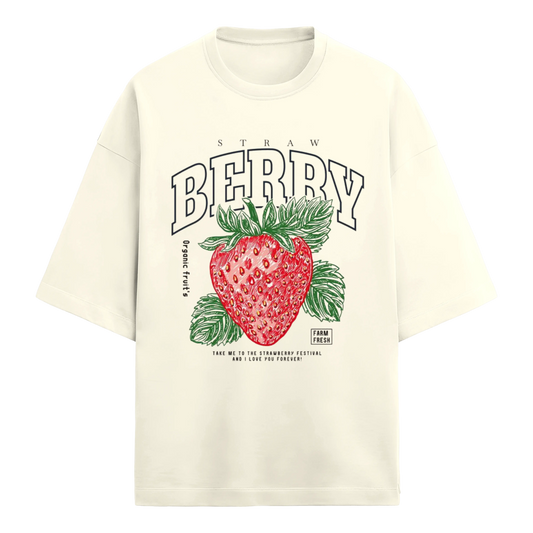 Beige t-shirt with strawberry graphic