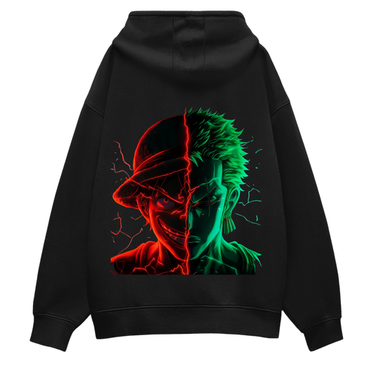 Black hoodie with Luffy x Zoro
